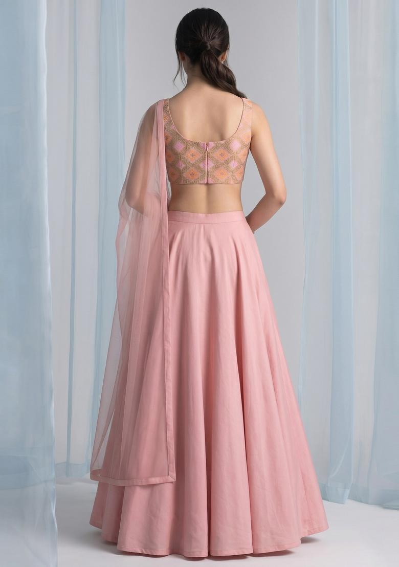 Baby Pink Georgette Lehenga Set - Indya