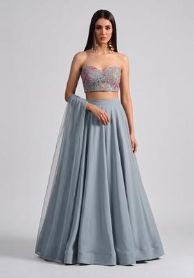 Steel Grey Sequin Crepe Lehenga Set