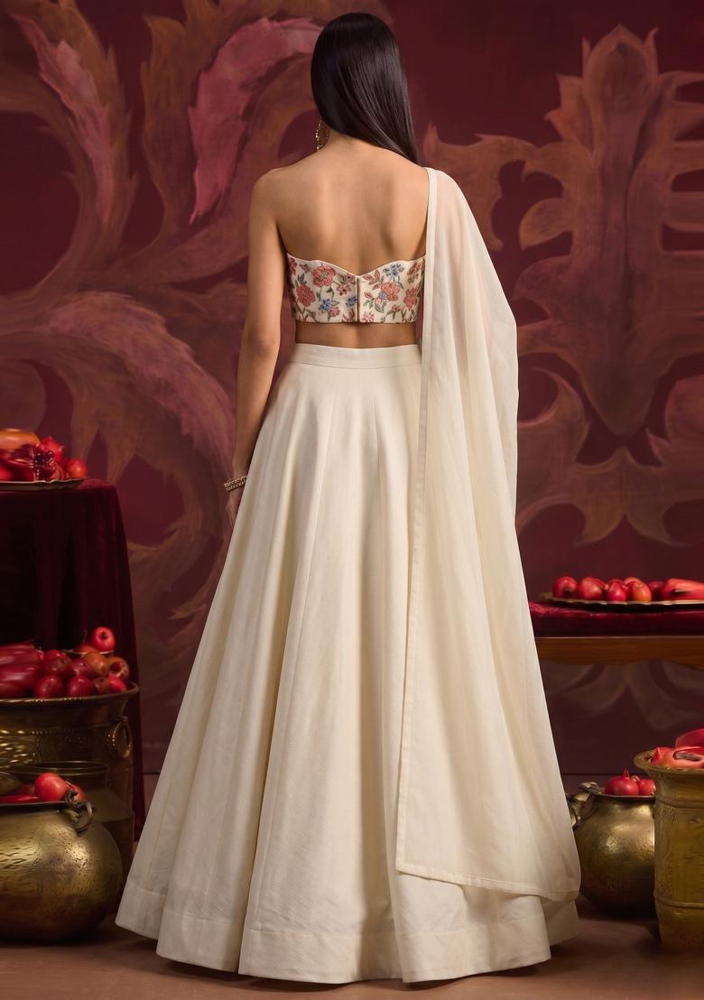 Off-White Sequin Crepe Lehenga Set - Indya