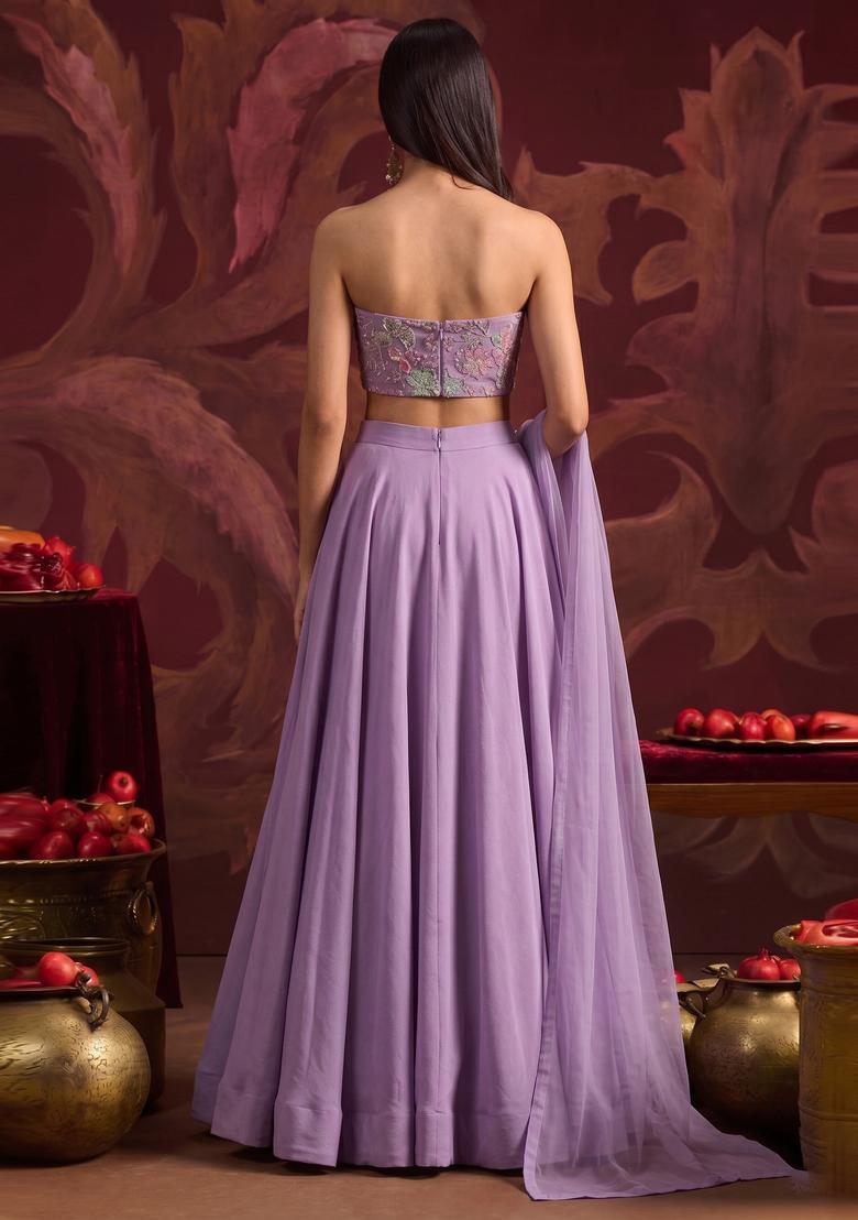 Lavender Sequin Crepe Lehenga Set - Indya