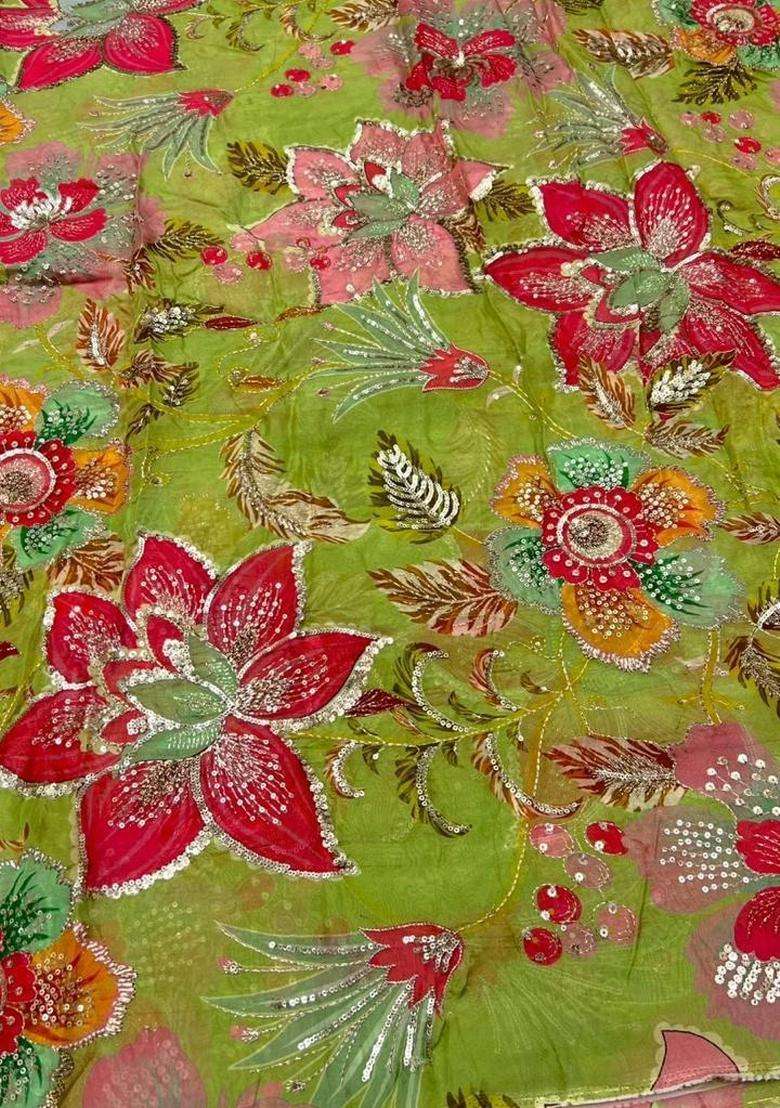 Olive Green Printed Viscose Lehenga Set - Indya