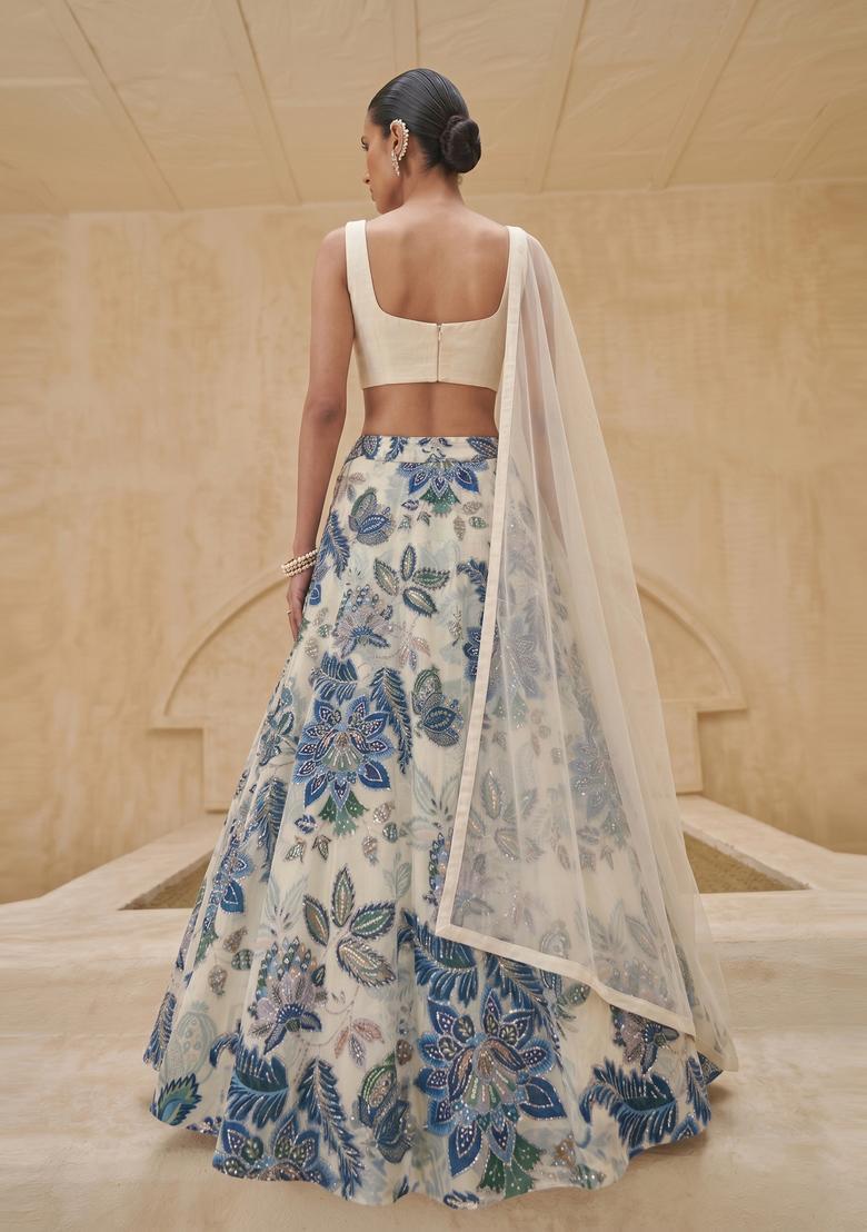 Of White Printed Organza Lehenga Set - Indya