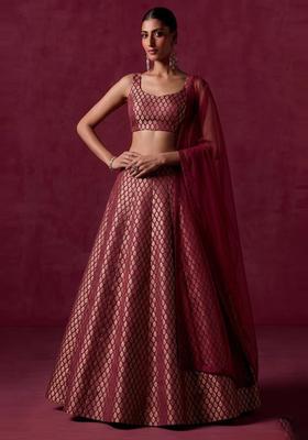 Deep Maroon Brocade Lehenga Set