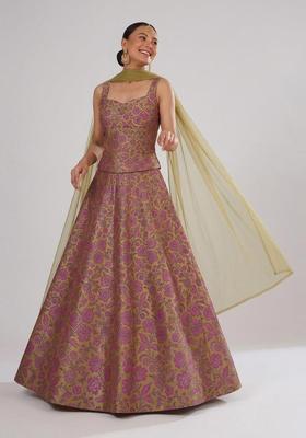 Peach PInk Silk Blend Lehenga Set