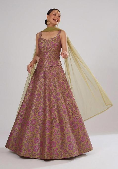Peach PInk Silk Blend Lehenga Set