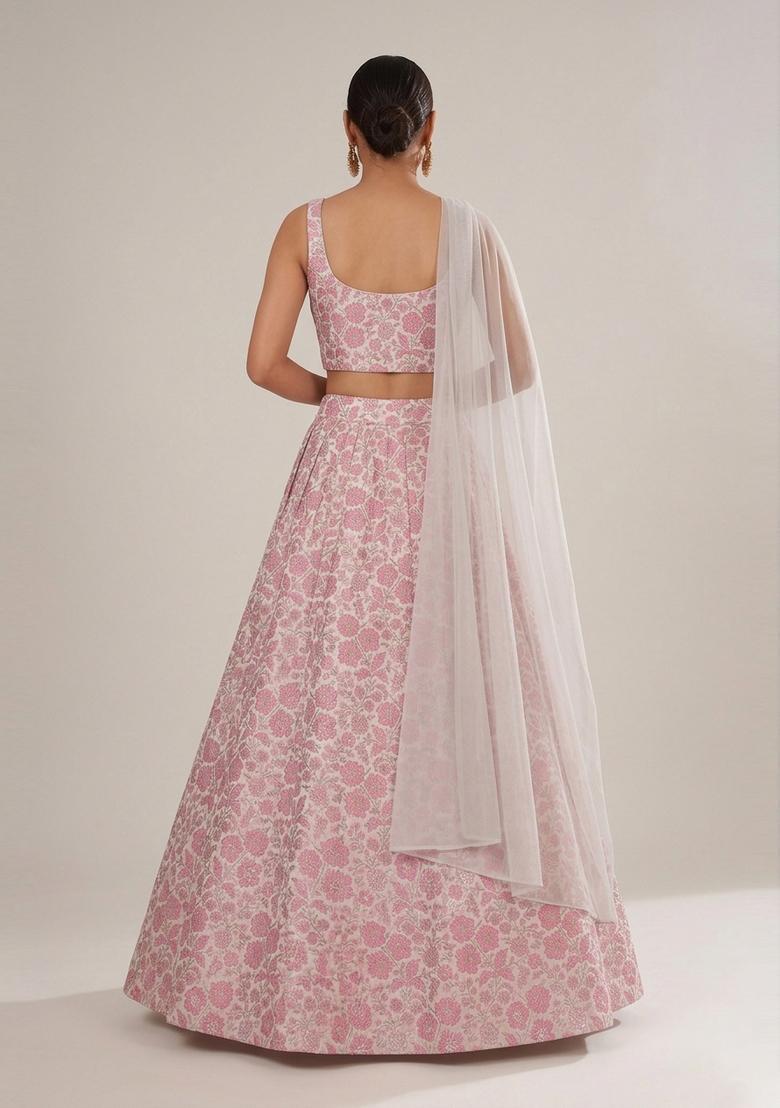 Pastel Pink Silk Blend Lehenga Set - Indya
