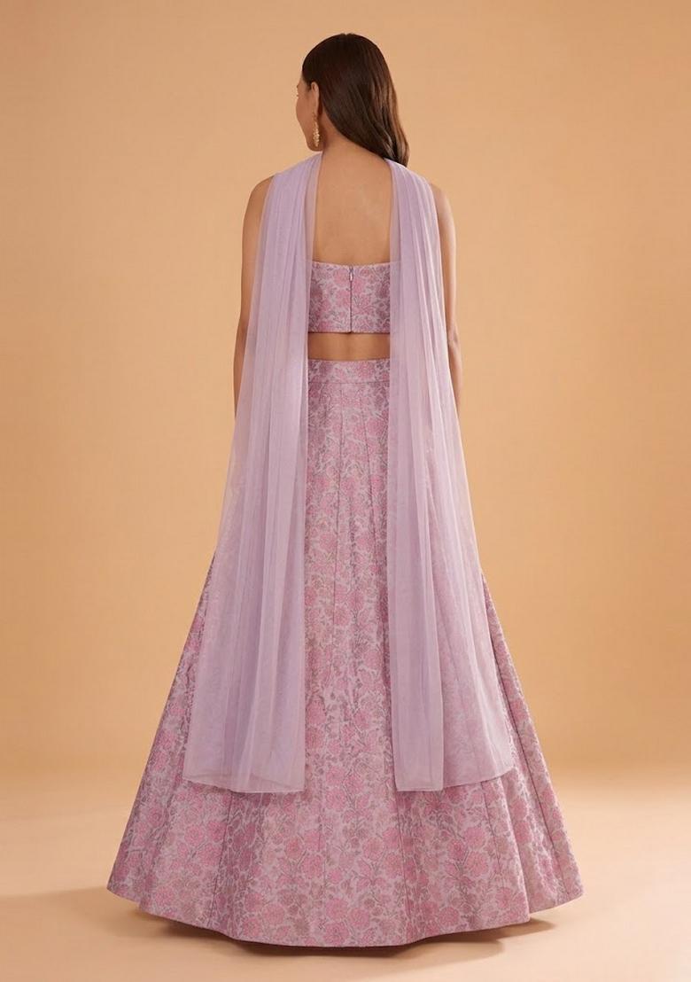 Pink Silk Blend Lehenga Set - Indya