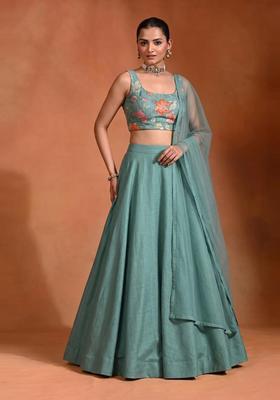 Sea Green Embroidered Organza Lehenga Set
