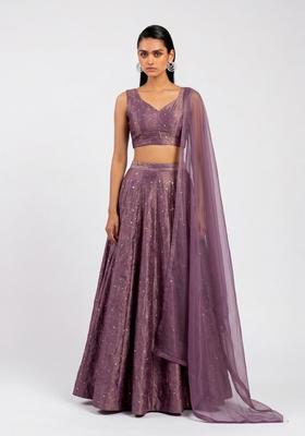 Mauve Embroidered Crepe Lehenga Set