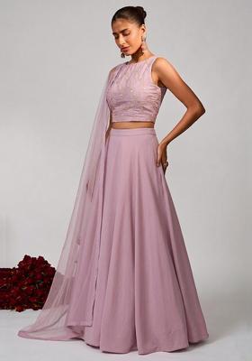 Pastel Pink Embroidered Chanderi Lehenga Set