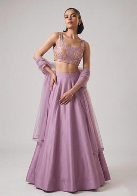Lavender Printed Organza Lehenga Set