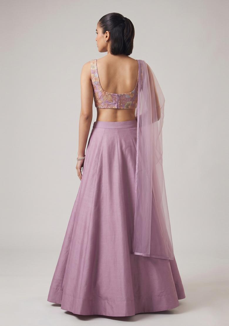 Lavender Printed Organza Lehenga Set - Indya