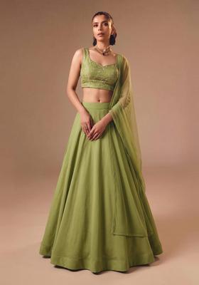 Green Embroidered Organza Lehenga Set