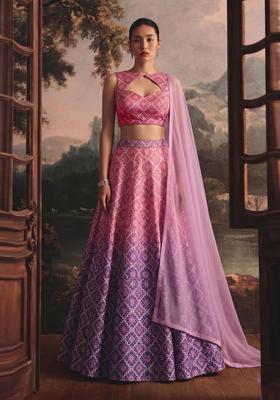 Multicolor Printed Silk Blend Lehenga Set