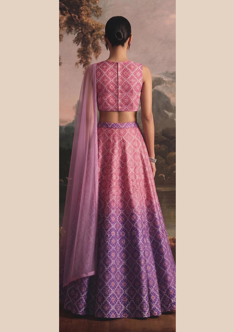 Multicolor Printed Silk Blend Lehenga Set - Indya