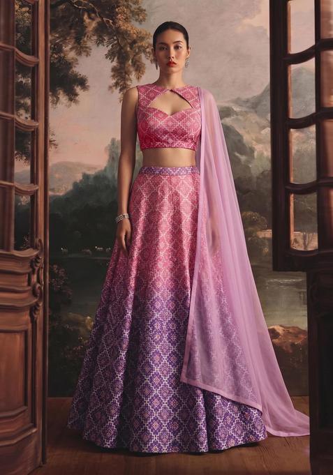 Multicolor Printed Silk Blend Lehenga Set