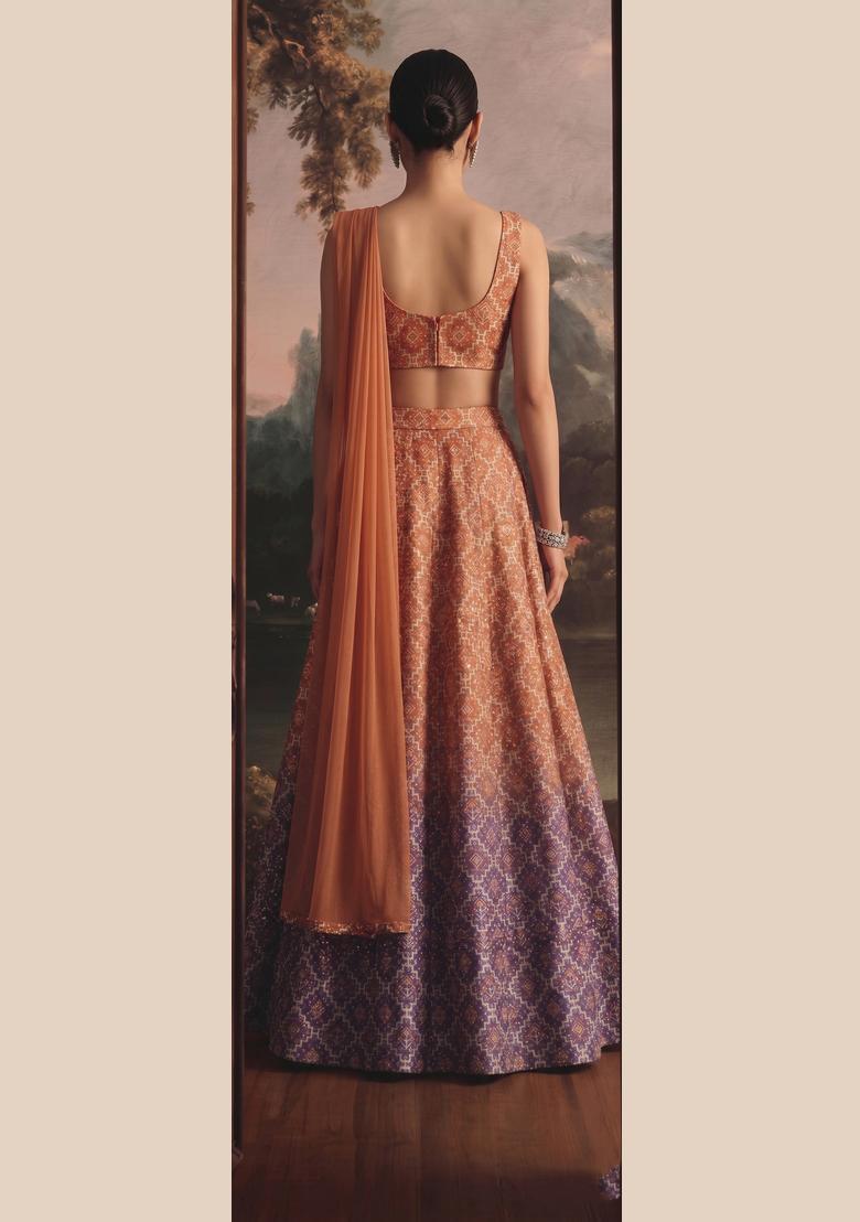 Multicolor Printed Silk Blend Lehenga Set - Indya