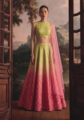 Multicolor Printed Silk Blend Lehenga Set