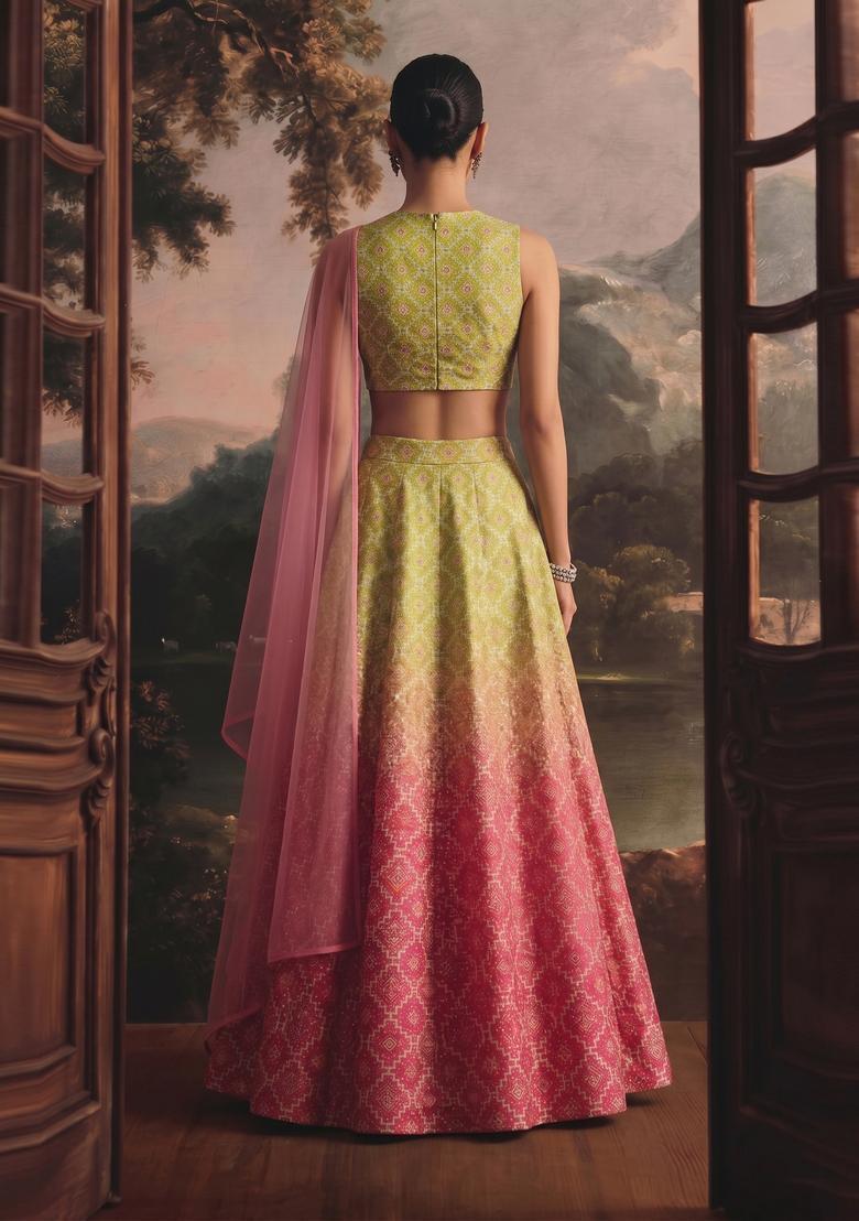 Multicolor Printed Silk Blend Lehenga Set - Indya