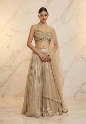 Beige Gold Handwork Lehenga Set