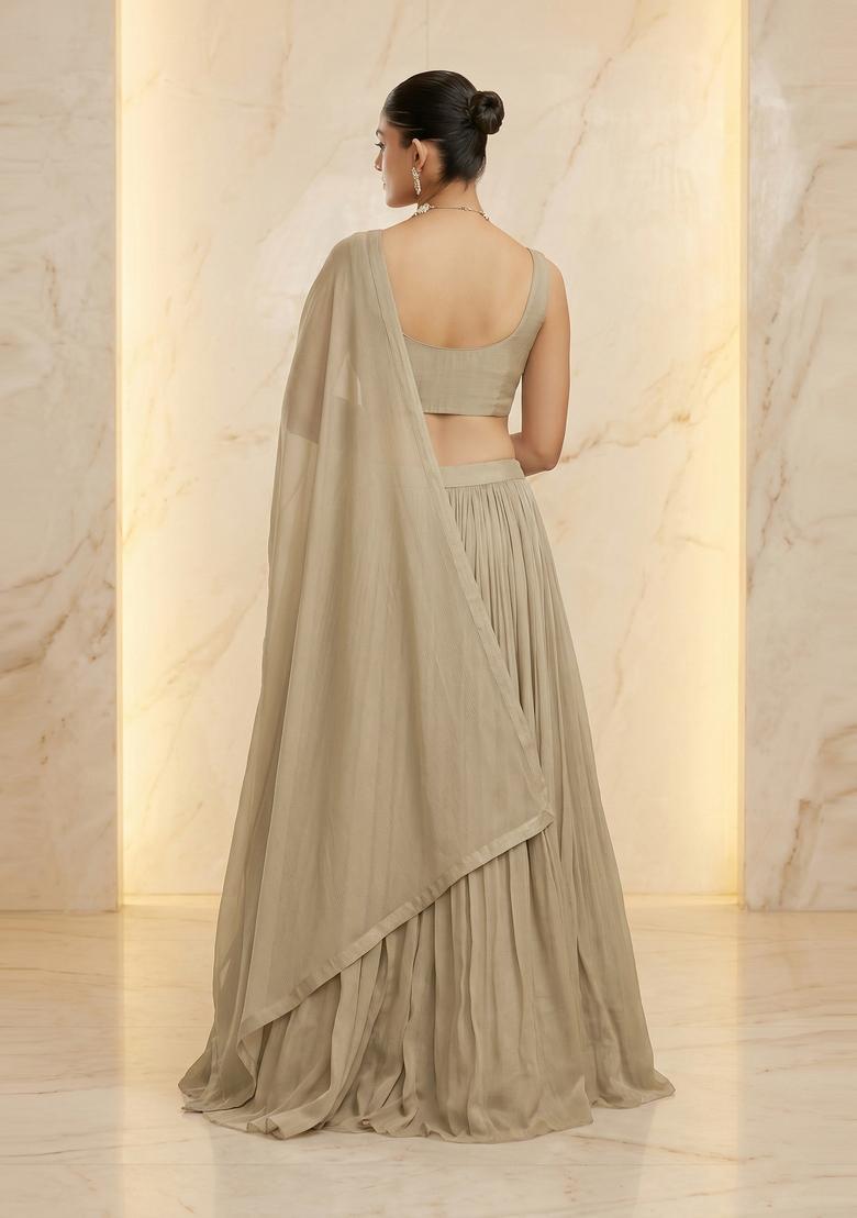 Beige Gold Handwork Lehenga Set - Indya