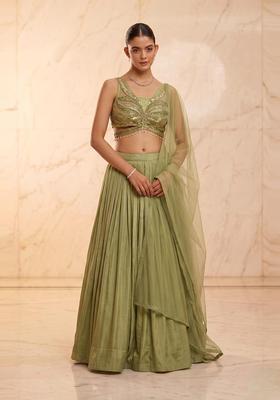 Olive Green Handwork Lehenga Set