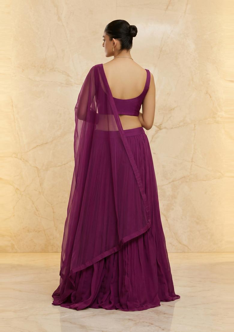 Magenta Handwork Lehenga Set - Indya
