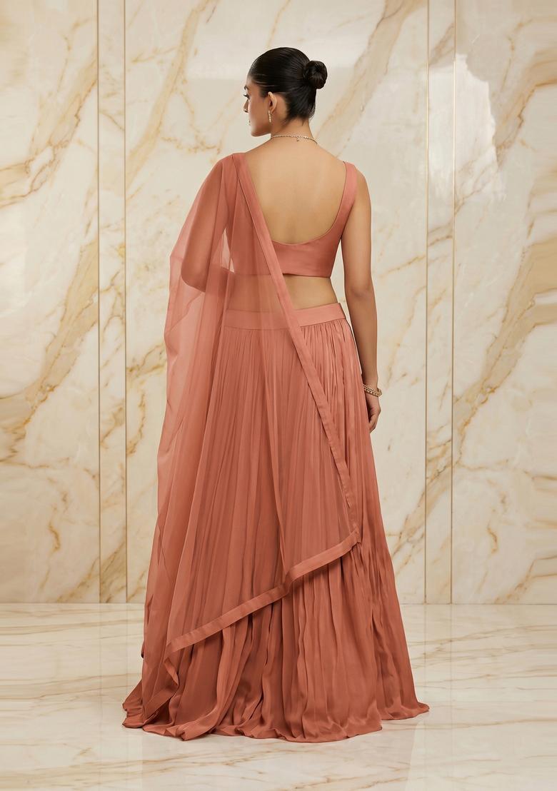 Peach Handwork Lehenga Set - Indya