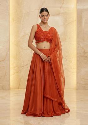 Rust Orange Handwork Lehenga Set