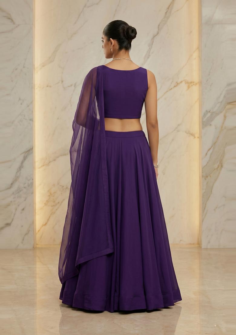 Dark Purple Handwork Lehenga Set - Indya