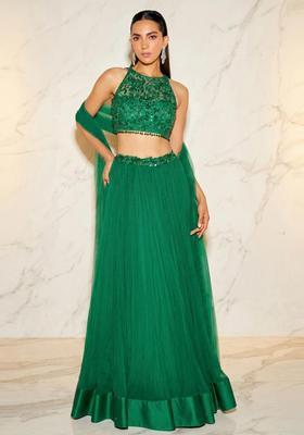 Emerald Green Handwork Lehenga Set