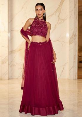 Deep Red Handwork Lehenga Set