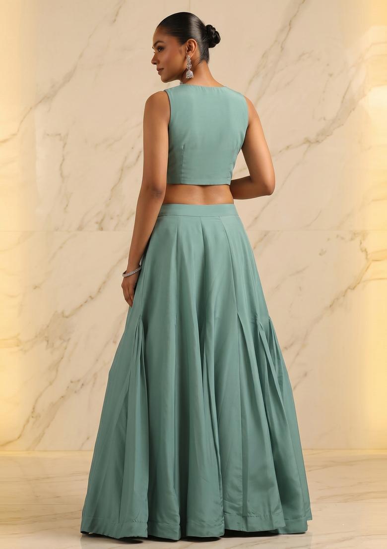 Sage Blue Handwork Lehenga Set - Indya