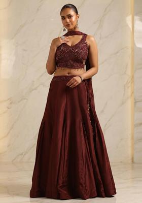 Dark Brown Handwork Lehenga Set