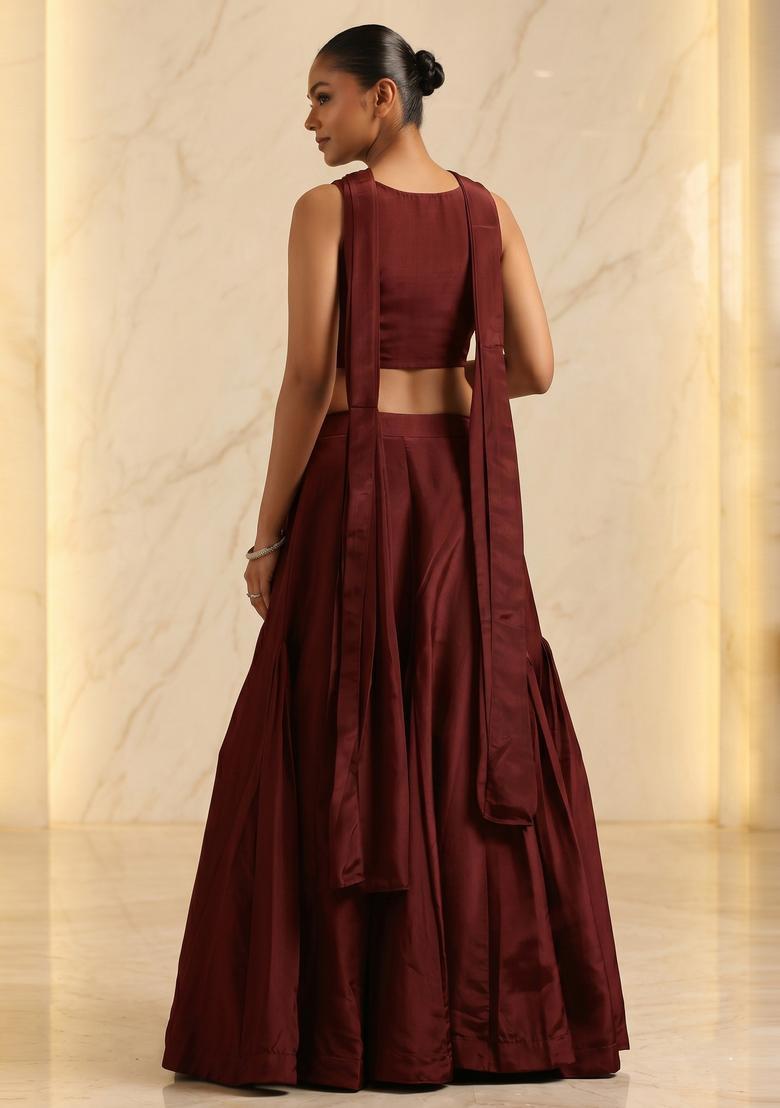 Dark Brown Handwork Lehenga Set - Indya