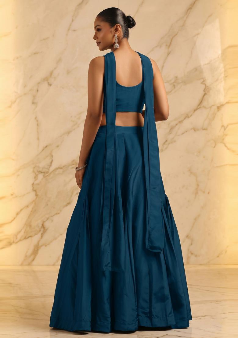 Teal Blue Handwork Lehenga Set - Indya