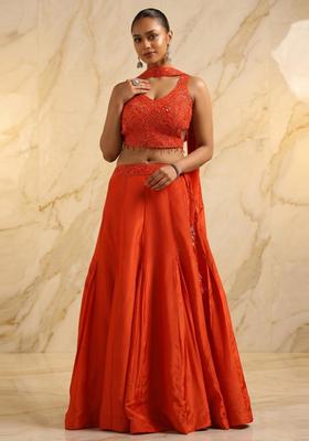 Bright Orange Handwork Lehenga Set