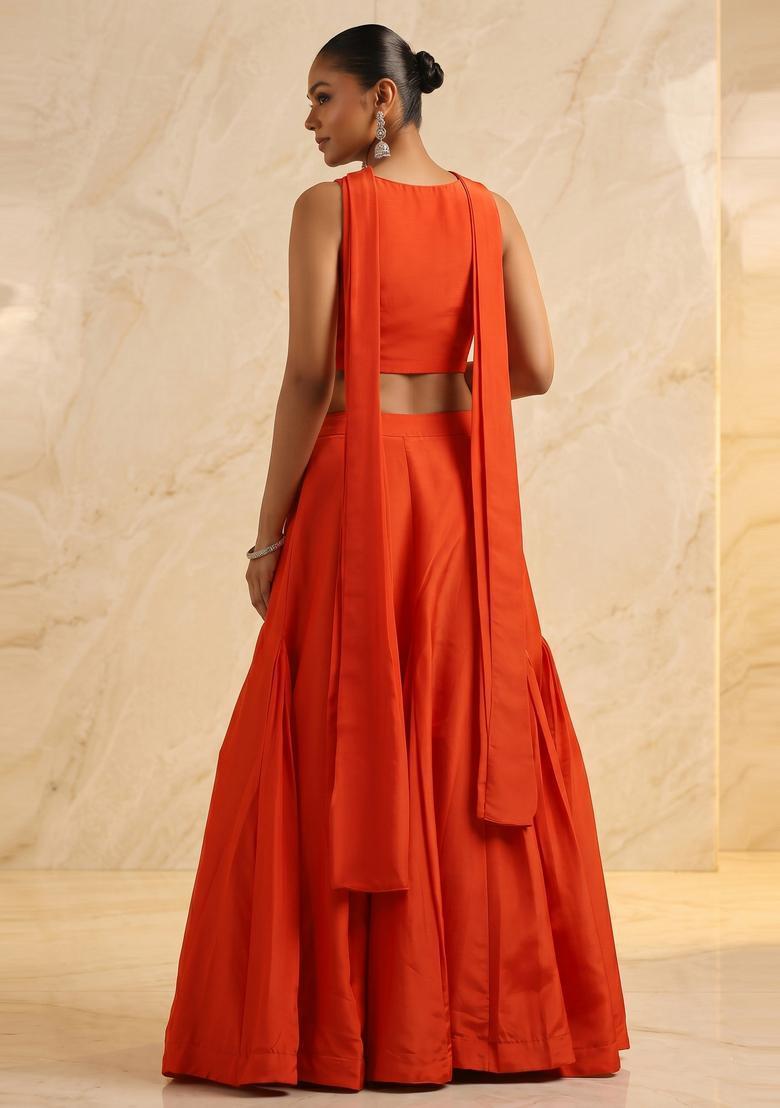 Bright Orange Handwork Lehenga Set - Indya