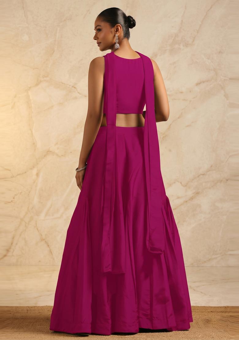 Magenta Handwork Lehenga Set - Indya