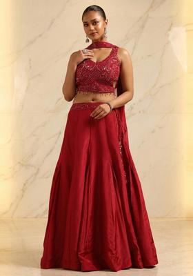 Deep Red Handwork Lehenga Set