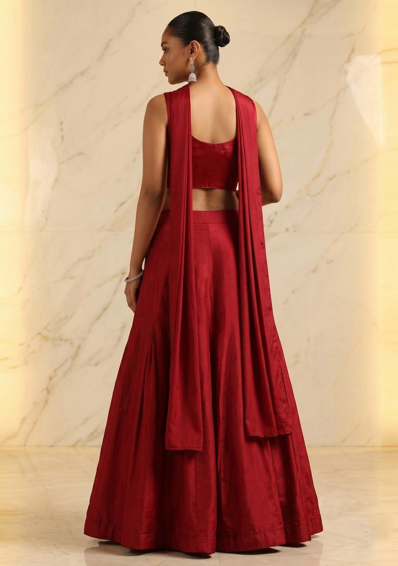 Deep Red Handwork Lehenga Set - Indya