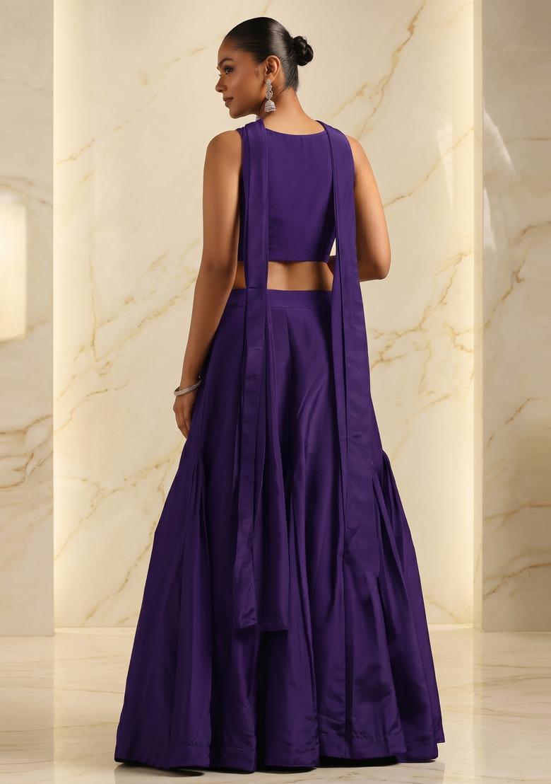 Deep Purple Handwork Lehenga Set - Indya