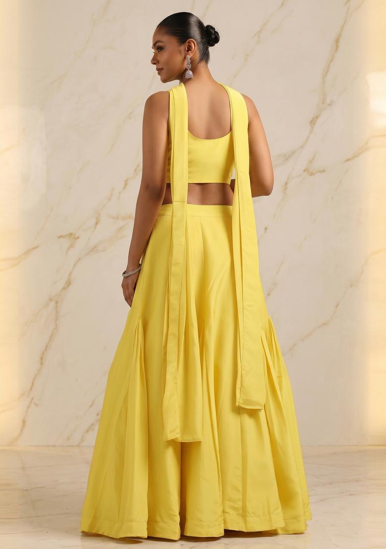Pastel Yellow Handwork Lehenga Set - Indya