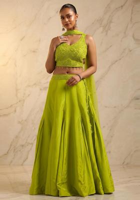 Lime Green Handwork Lehenga Set