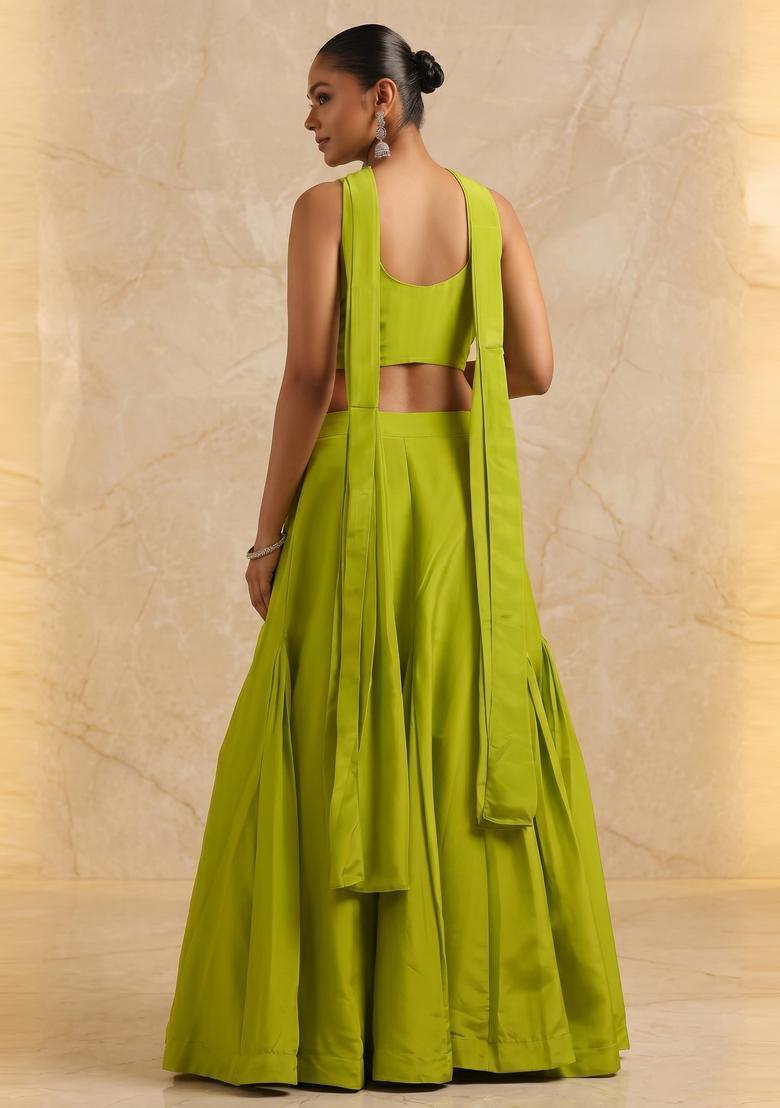 Lime Green Handwork Lehenga Set - Indya