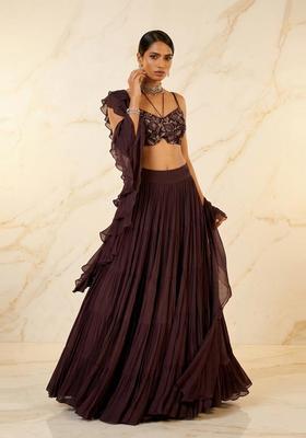 Deep Brown Handwork Lehenga Set