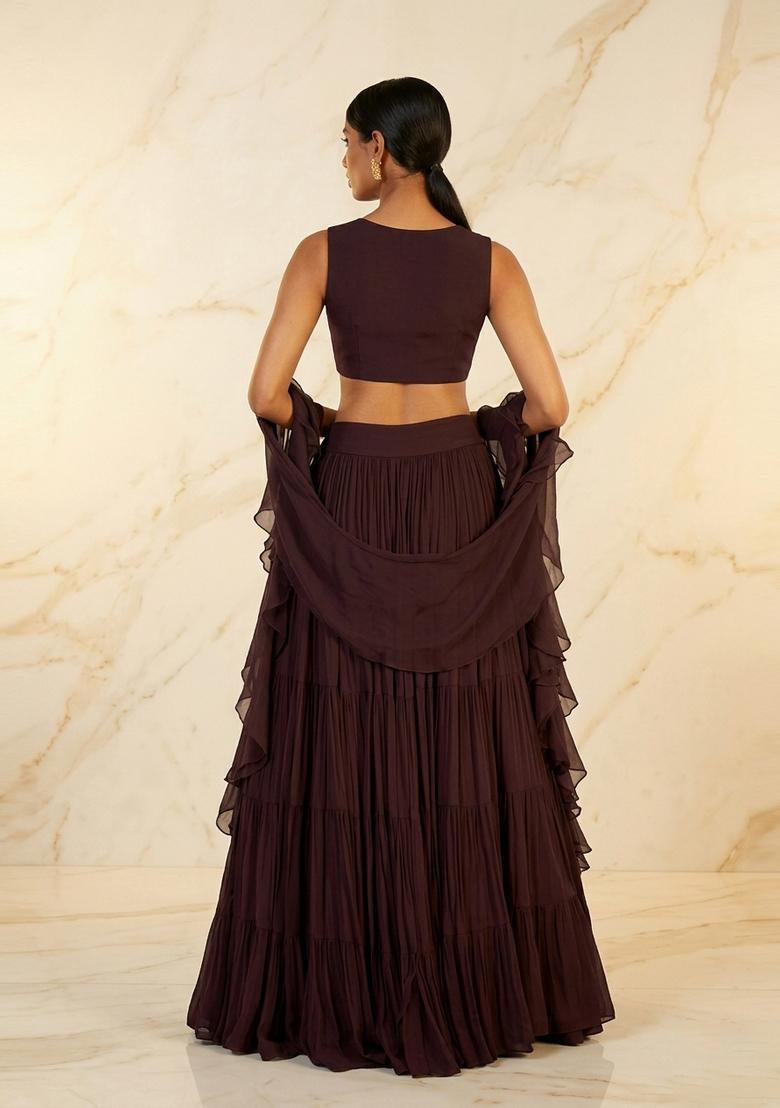 Deep Brown Handwork Lehenga Set - Indya