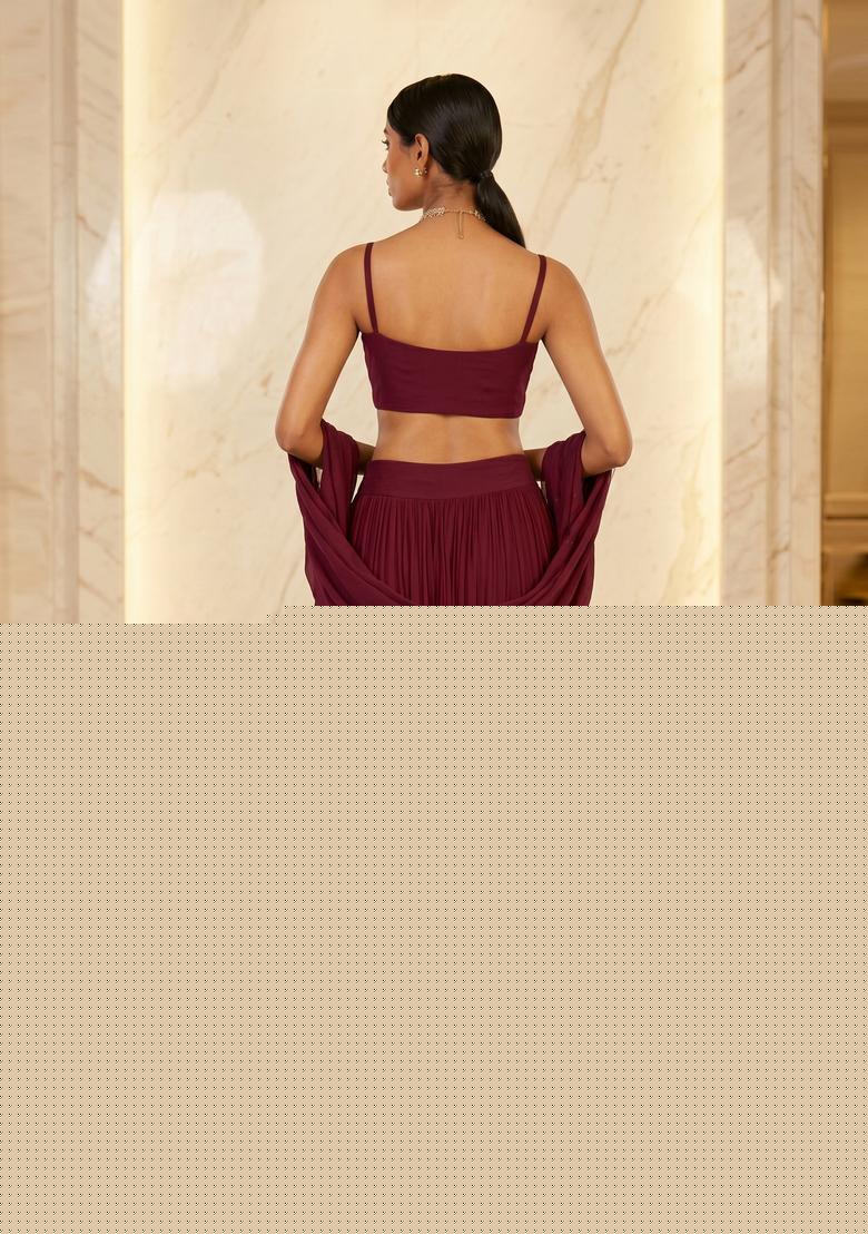 Maroon Handwork Lehenga Set - Indya