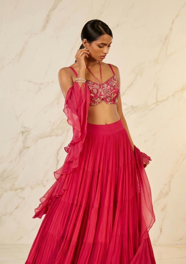 Magenta Handwork Lehenga Set - Indya