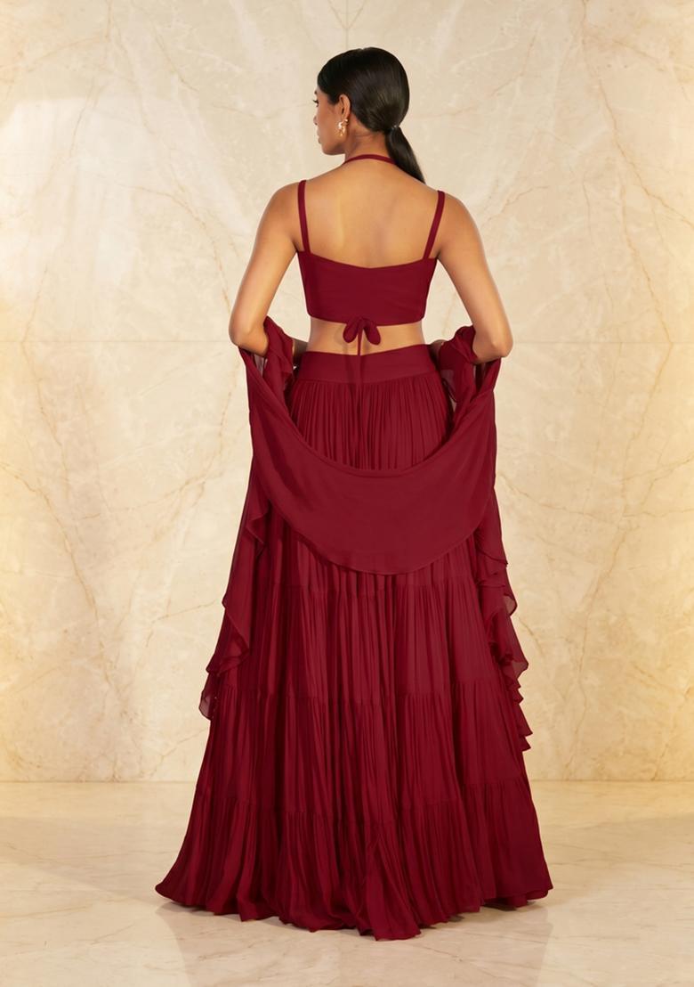 Maroon Handwork Lehenga Set - Indya